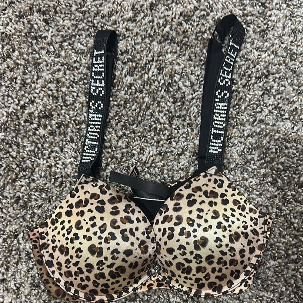 Victoria's Secret Black and Brown Animal Print Push-Up Bra